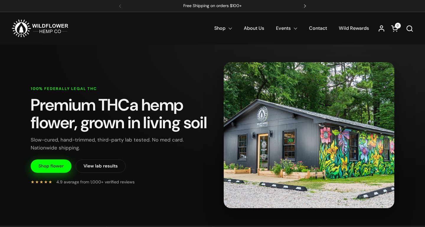 Wildflower Hemp Co Shopify Plus storefront, homepage
