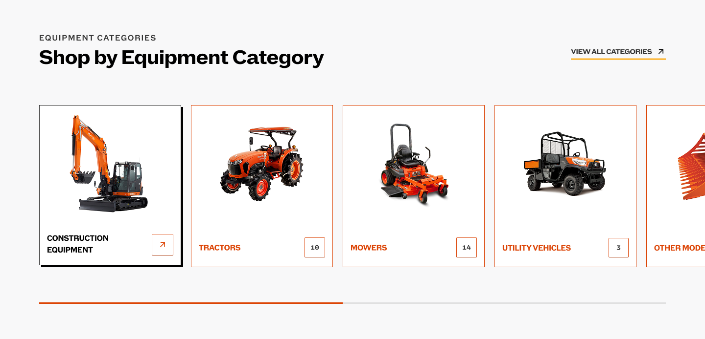 Figma design of the Shop by Equipment Category carousel: construction equipment, tractors, mowers and utility vehicles