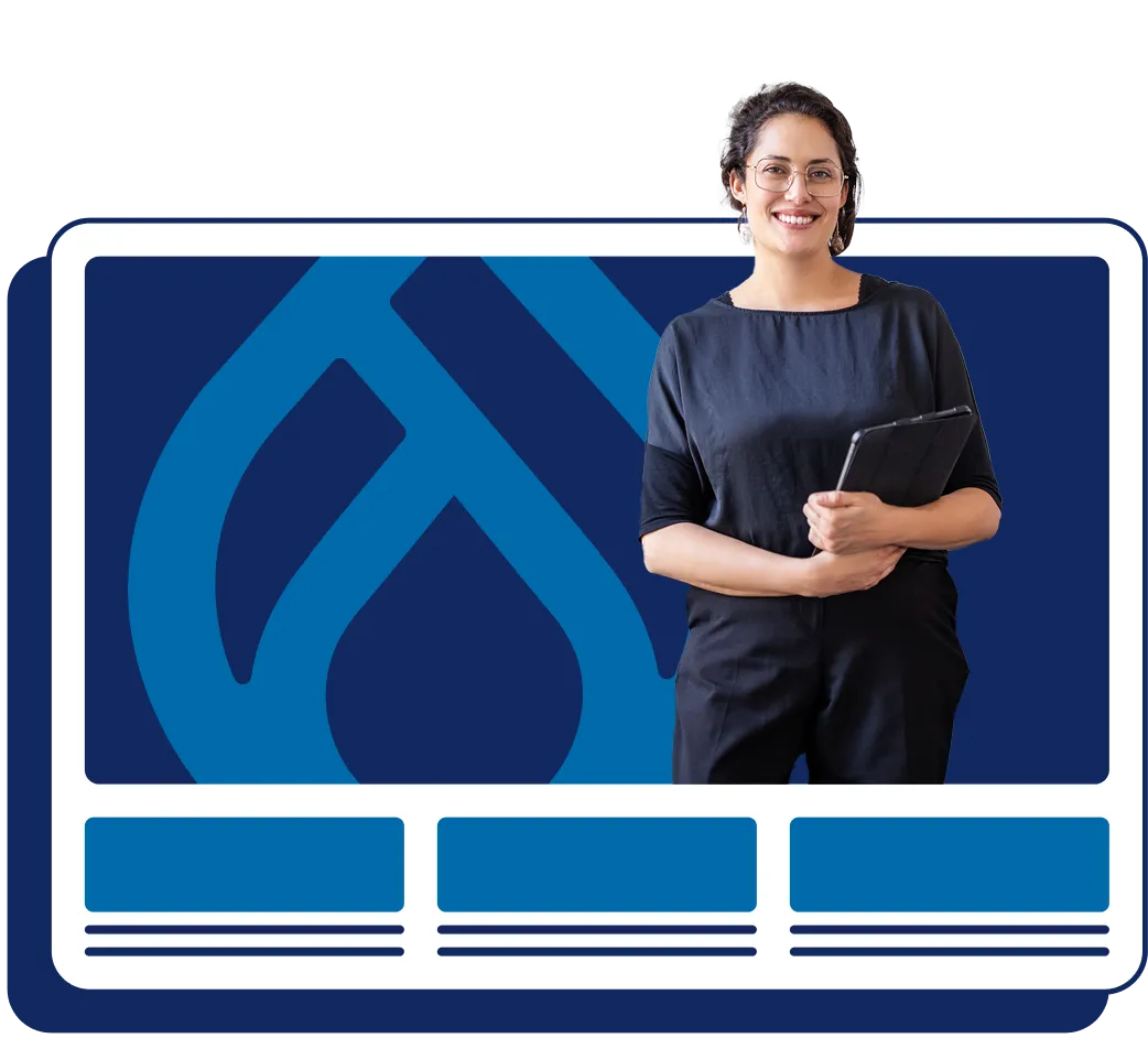 Drupal AI Initiative illustration with the Drupal drop and an editor